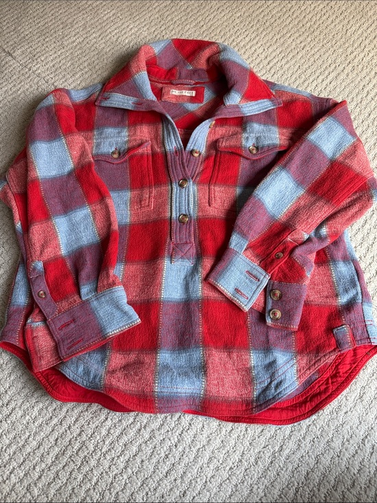 We The Free Tops - Red & Light Blue Plaid Pullover Shirt